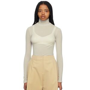 AMOMENTO Semi Sheer Light Gray Turtleneck Sweater Top